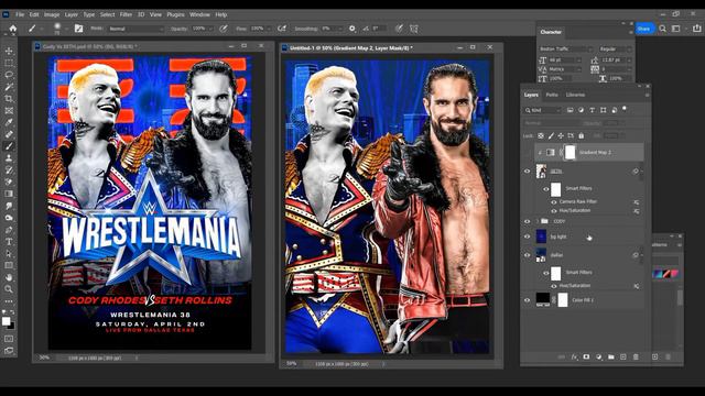 How to Make a WrestleMania Poster [Cody Rhodes vs Seth Rollins] [Photoshop] (FREE PSD) смотреть онлайн