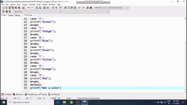 C program to print colors using switch case(VIBGYOR)|Display using switch case смотреть онлайн