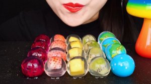 ASMR RAINBOW DESSERTS FRUIT JELLY BALLS, ICE POP GUMMY, SEA GRAPES EATING, DRINKING SOUNDS 신기한 물 먹방