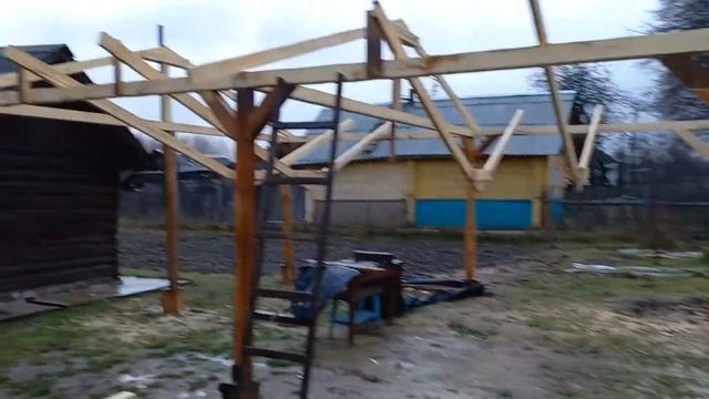 Стропильная система для навеса на два автомобиля. Делаю впервые своими руками. ПОДРОБНО. смотреть онлайн
