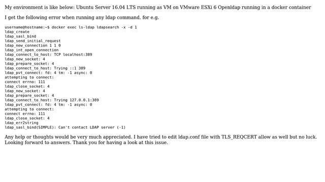 Can't contact LDAP server (-1) error when running openldap in a docker container under ubuntu... смотреть онлайн