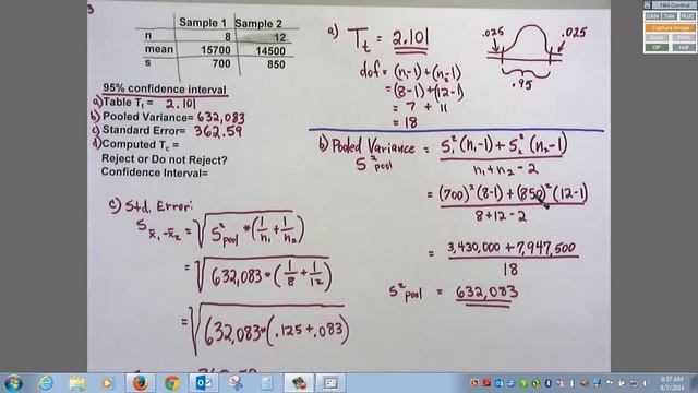 Comparing Means (using t-table and pooled variance) смотреть онлайн