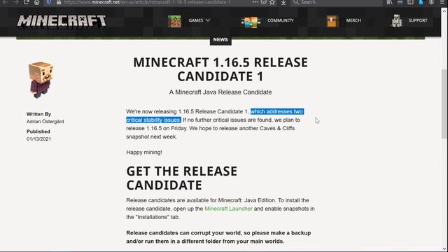 Minecraft 1.16.5 Release Candidate 1