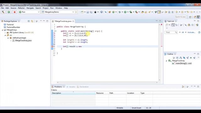 Merge two arrays using arraycopy смотреть онлайн