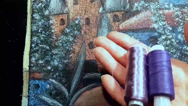 Процесс создания картины "Старинный замок", часть2 - вышивка поверх принтов. Показываю и рассказыва смотреть онлайн