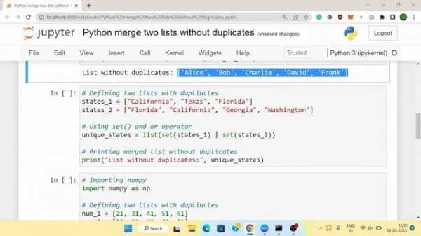 How to merge two lists without duplicate in Python | Python merge two list without dupliacte