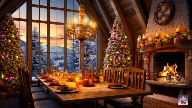 Christmas Instrumental Music??Relaxing Christmas Ambience☃️Christmas Fireplace Burning & Crackling