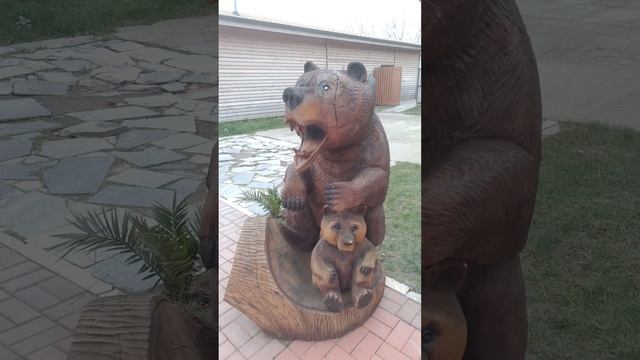 Мишка из дерева. Деревянный мишка. Мишка косолапый из дерева. смотреть онлайн