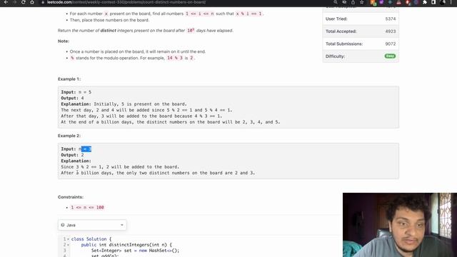 Count Distinct Numbers on Board| #6337 | Leetcode | JAVA ✅ | Live Coding ? смотреть онлайн