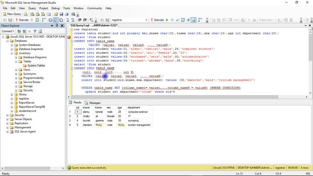 INSERT INTO and UPDATE statement to modify data in SQL server part-4 смотреть онлайн