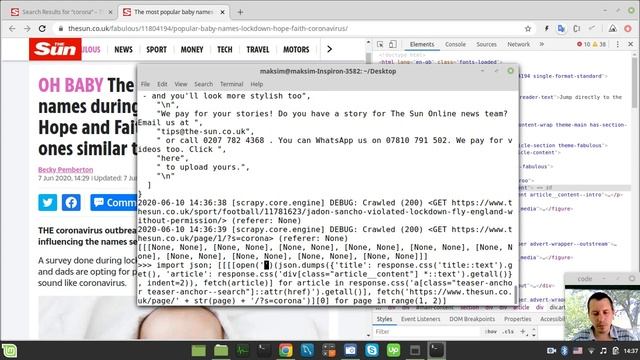 1 LINE recursive NEWS SCRAPER with SCRAPY SHELL | Python one liner смотреть онлайн