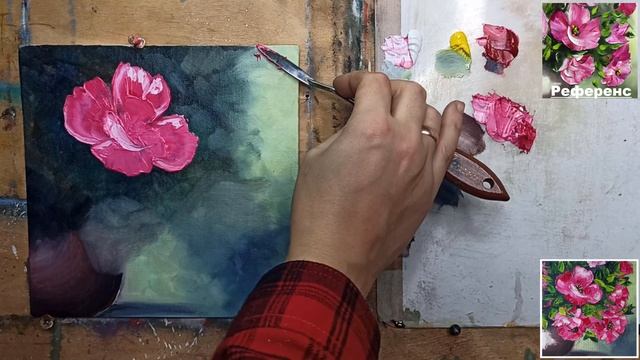 ?"РОЗОВЫЙ БУКЕТ"- МАСЛО/как нарисовать букет мастихином #живописьмаслом #цветы #картинамаслом смотреть онлайн