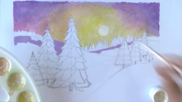 Уроки рисования. Как нарисовать ЗИМУ гуашью. How to Draw a Winter Scene | Art School смотреть онлайн