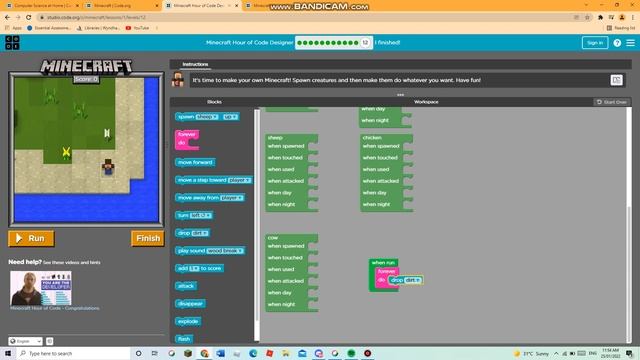 How to make a diamond trail in https://studio.code.org/s/minecraft/lessons/1/levels/12 смотреть онлайн