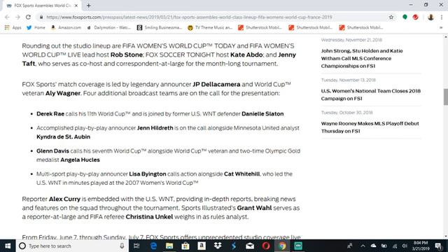 FOX Sports reveals broadcast lineups for the 2019 FIFA Women's World Cup смотреть онлайн