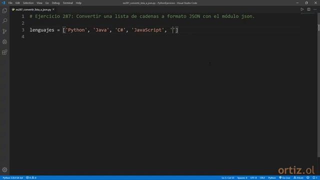 Python - Ejercicio 287: Convertir una Lista de Cadenas a Formato JSON con el Módulo json смотреть онлайн