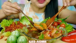ASMR SPICY SALMON SASHIMI SALAD + PIMRYPIE SAUCE FRIED CHILI (EATING SOUNDS) NO TALKING | SAS-ASMR