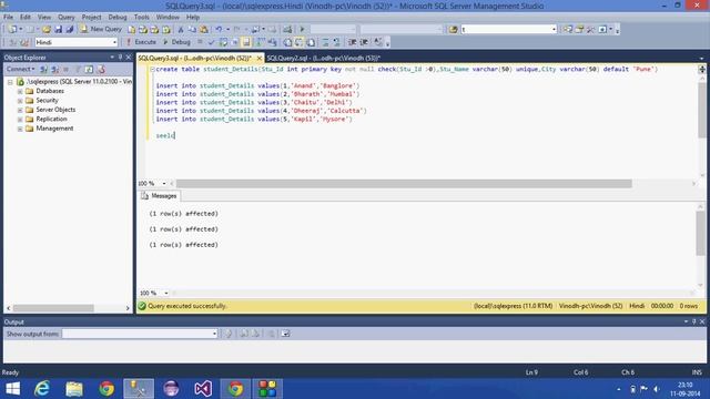 5.SQL Server Tutorial - Hindi(Unique,Check,Default constraints) смотреть онлайн