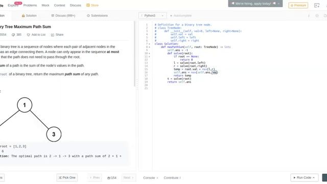 Binary Tree Maximum Path Sum || Leetcode || Python || Recursion in Trees || DP Trees смотреть онлайн