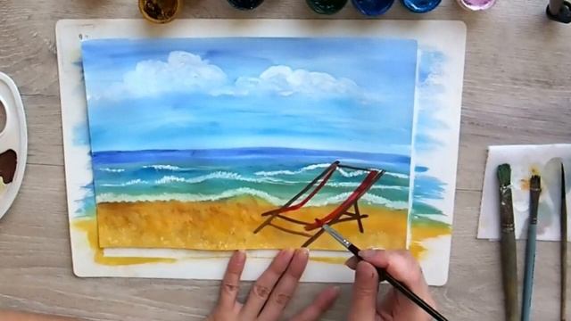 Пора в отпуск!Рисуем пляж. Как нарисовать море и пляж,быстро и легко. смотреть онлайн