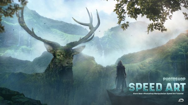 Гигантский олень. Speed-Art Photoshop Ad art design photomanipulatio | Процесс создания Арта с нуля