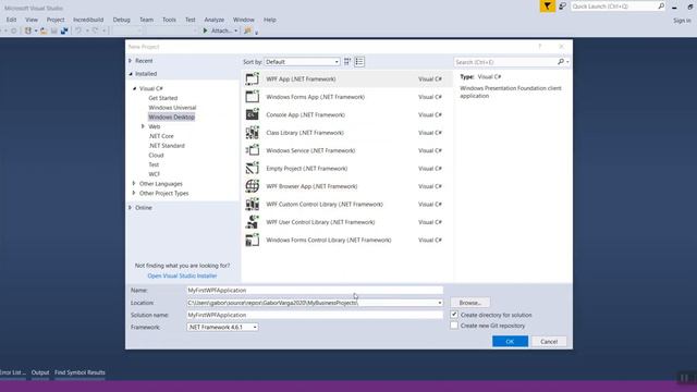 WPF (Windows Presentation Foundation) project creation in Microsoft Visual Studio 2017. смотреть онлайн