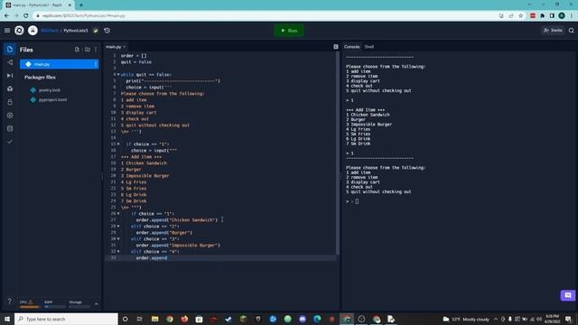 Python - Menu (Lists, Conditionals, While Loop, For Loop) смотреть онлайн