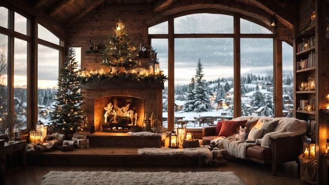 Christmas Cozy Ambience?⛄ Instrumental Music With Fireplace & Snowfall