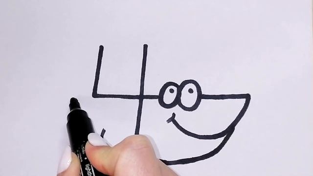 Как нарисовать АКУЛУ из цифры 4? смотреть онлайн