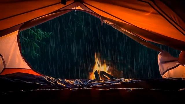 Звуки для засыпания шум дождя и треск костра в палатке, 8 часов / Relaxation for falling asleep смотреть онлайн