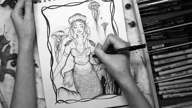MERMAID INK DRAWING "Medusozoa" By:Kenz Zinger смотреть онлайн