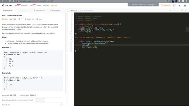 [Javascript] Backtracking + Array Template - #40. Combination Sum II смотреть онлайн