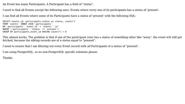 SQL query to find all parent records where all child records have a given value (not just some) смотреть онлайн