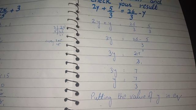 2y+5/3=26/3-y Solve and Check, Solve the equation and check your result 2y+5/3=26/3-y смотреть онлайн