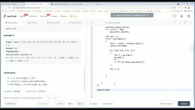 【每日一题】621. Task Scheduler, 8/8/2021 смотреть онлайн