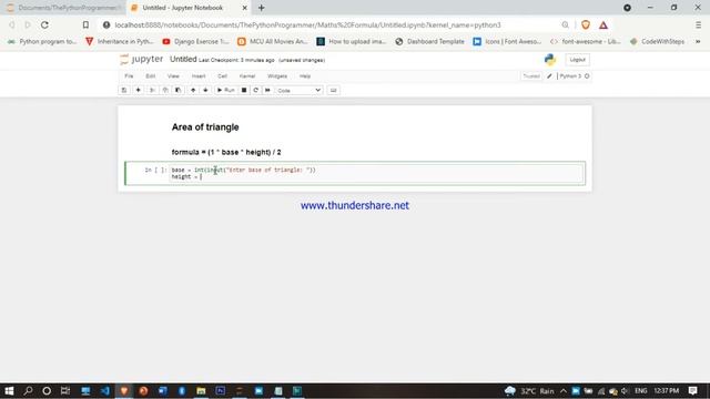 Area of triangle | Python Program | Jupyter Notebook смотреть онлайн