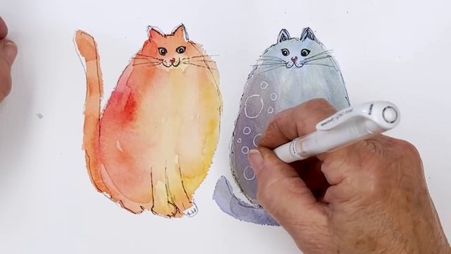 How to Draw, Paint and Embellish Cute Cats in Watercolor - Easy Step by Step Tutorial for Beginners смотреть онлайн