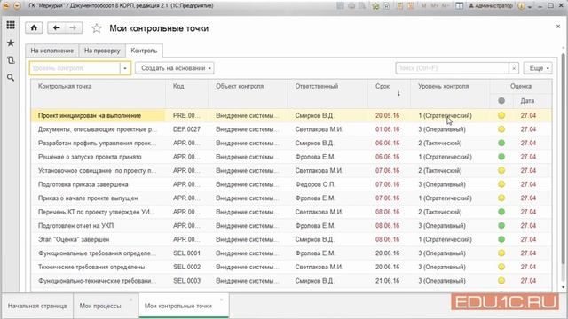 Контрольные точки проекта - Новые функции в "1С:Документооборот 8" ред. 2.1 - 1С:Учебный центр №1 смотреть онлайн