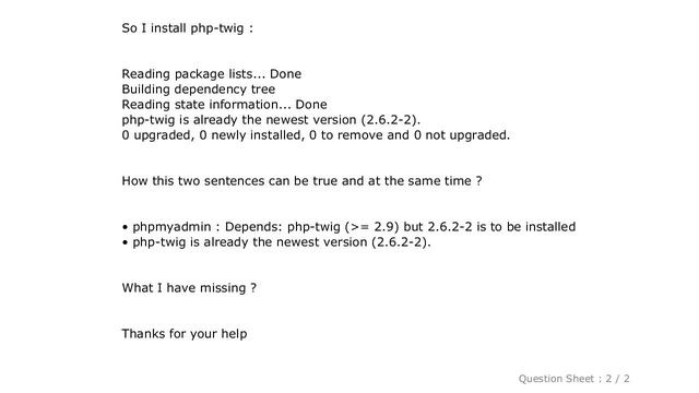 MySQL : phpmyadmin : Depends: php-twig (= 2.9) but 2.6.2-2 is to be installed. WHAT? смотреть онлайн