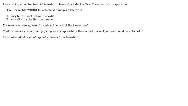Unix & Linux: Dockerfile WORKDIR persists in the image as well смотреть онлайн