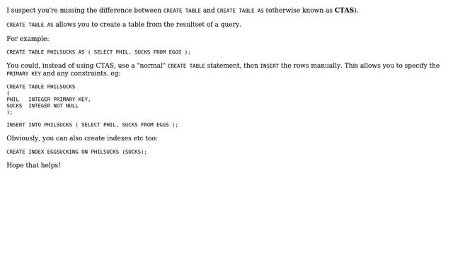 Databases: How to use CREATE TABLE ... AS with Primary Key in SQLite? (2 Solutions!!) смотреть онлайн