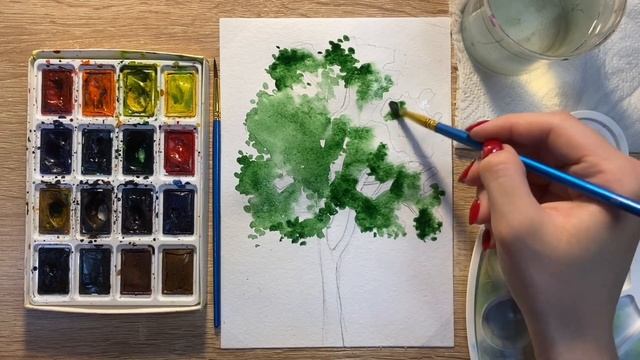 Как нарисовать тополь карандашом и акварелью начинающим | Рисунок для детей смотреть онлайн