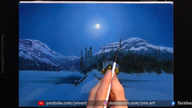 Acrylic Landscape Painting - Full Moon Winter / Easy Art / Drawing Lessons / Satisfying Relaxing.
