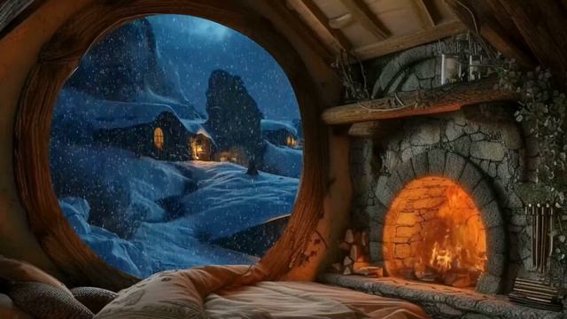 🔴 Snow Hobbit Cottage Home by the Fire- 4-Hours Fireplace Sleep Video with Snow Falling смотреть онлайн