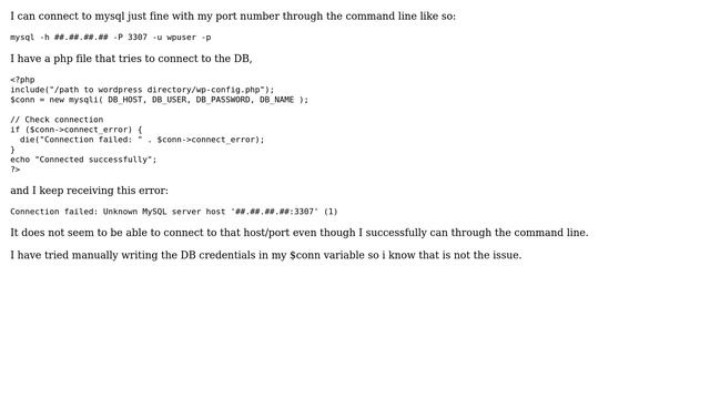 Wordpress: PHP script can't connect to Database on port 3307 смотреть онлайн