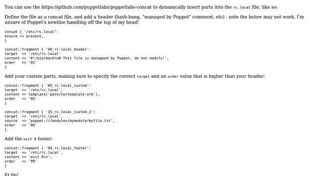 DevOps & SysAdmins: Correct way to add commands to to rc.local above "exit 0" with puppet? смотреть онлайн