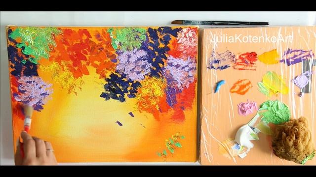 How To Draw Trees Painting\ Colorful Trees\ Demonstration /Acrylic Technique On Canvas