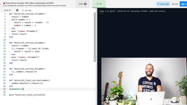 Day 9 of 30 - Ruby Coding Challenge - Final Factorial Version - Functional Programming смотреть онлайн