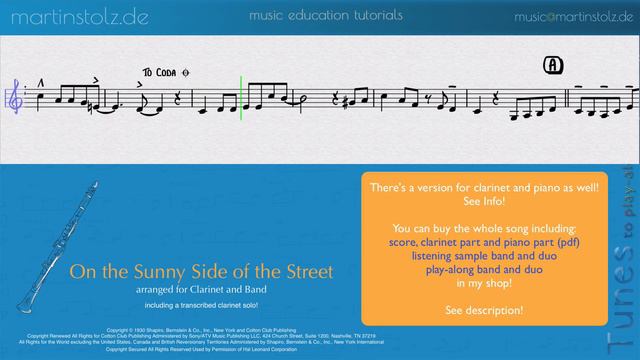 How to play "On the Sunny Side" of the Street for Clarinet and Band смотреть онлайн