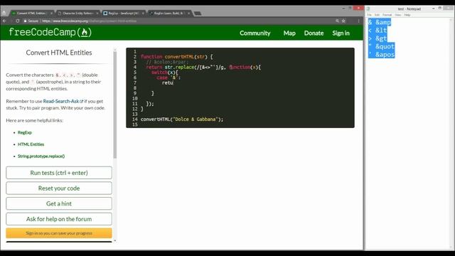 Free Code Camp - Convert HTML Entities - Solution смотреть онлайн